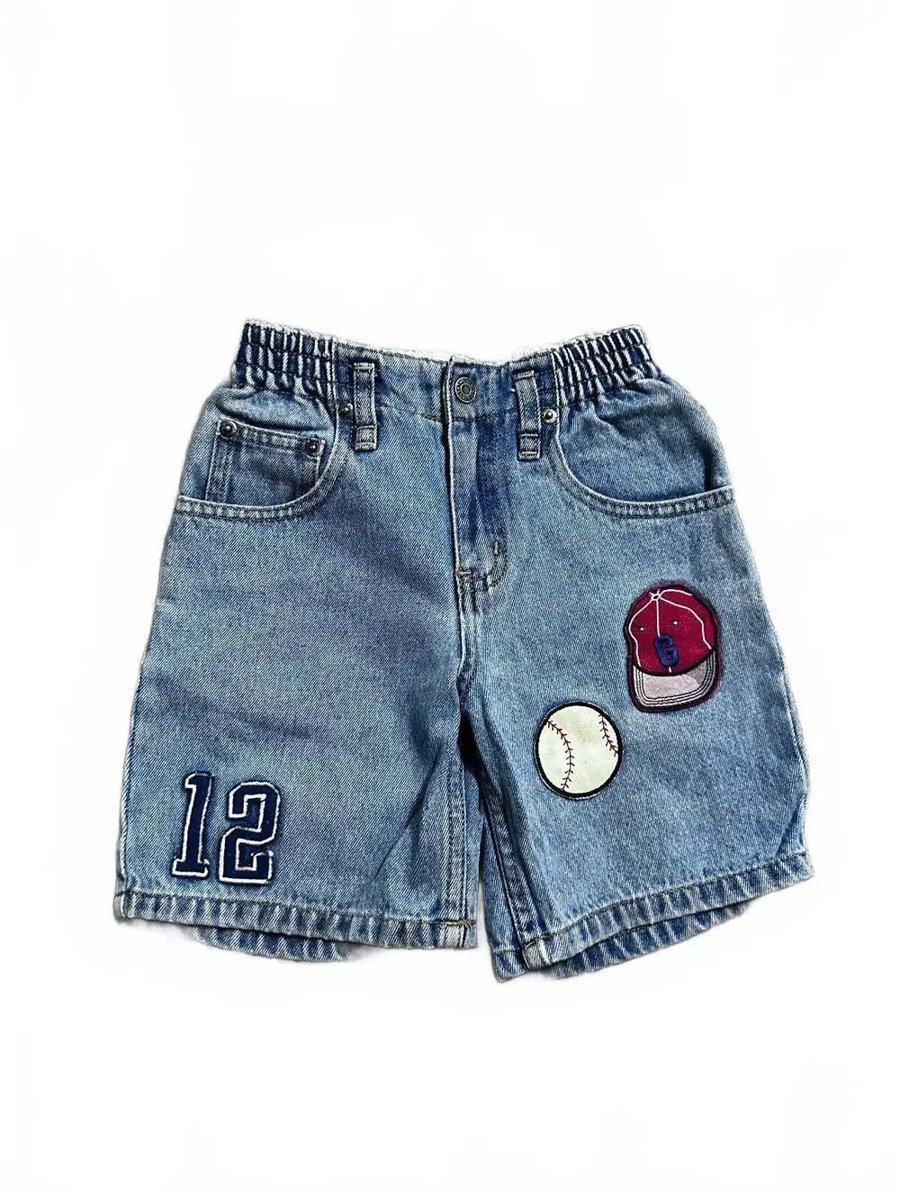 Vintage 90s Gap Kids Cotton Denim Baseball Embroidered Shorts Size 5